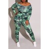 Lovely Casual Camouflage Printed Army Green Plus S..