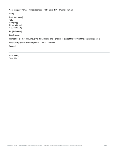 Preview of the first page of Modified block letter (DOCX)
