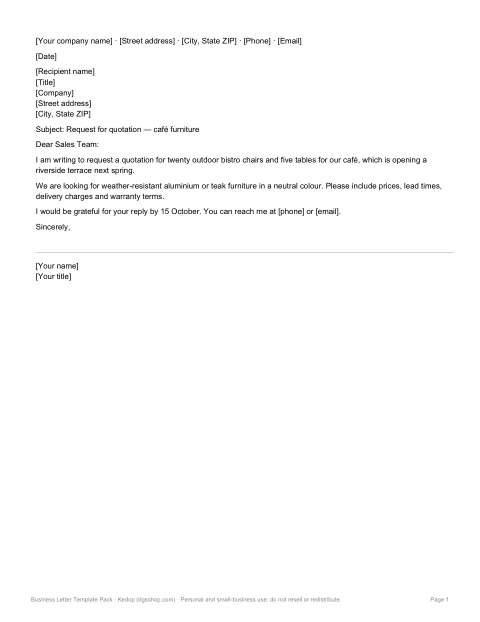 Preview of the first page of Inquiry letter