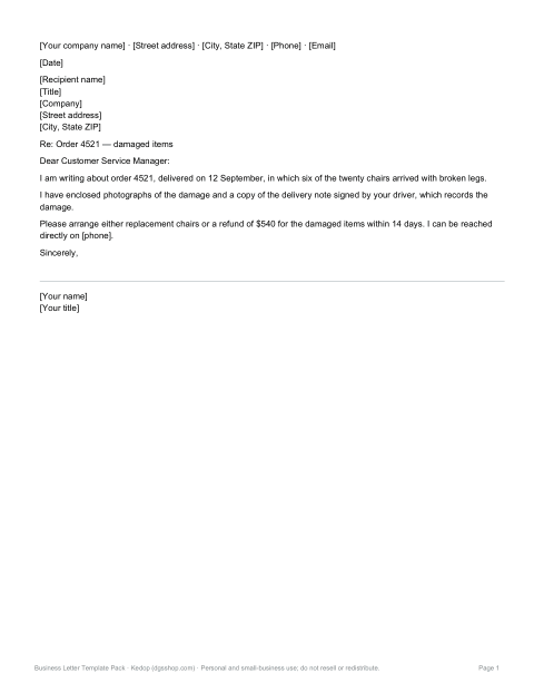 Preview of the first page of Complaint letter